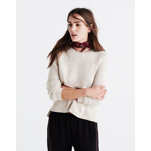 Madewell XSmall XS Cream Backroad Button Back Sweater Cotton Blend Knit Oatmeal - Picture 12 of 13